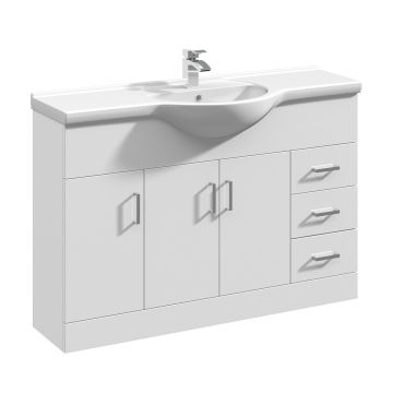 Polar 1200mm Basin Unit With Curved Bowl - Gloss White