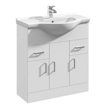 Polar 750mm Basin Unit With Curved Bowl - Gloss White