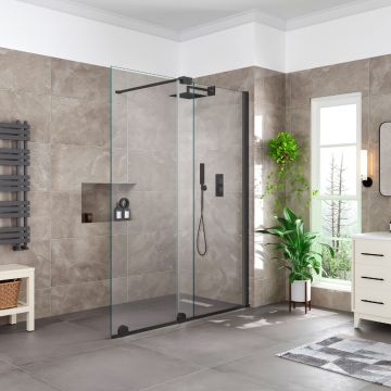Aqua i Glide 2000mm H 8mm Sliding Wetroom Panel 1400mm Black