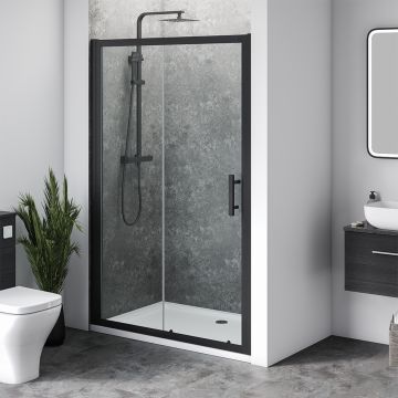 Aqua i 6 Black Single Sliding Shower Door 1000mm x 1900mm High (AISD100B)