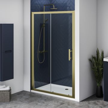 Aqua i 6 Brushed Brass Single Sliding Shower Door 1700mm x 1900mm High (AISD170BB)