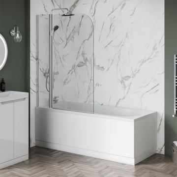 Aqua i 6mm Silver Curved Shower Bath Screen with Fixed Panel 1400mm x 1000mm (AIB054)