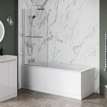 Aqua i 6mm Silver Curved Shower Bath Screen with Towel Rail 1400mm x 800mm (AIB053)