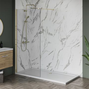 Aqua i 8 Brushed Brass Wetroom Screen Panel 600mm x 1900mm High