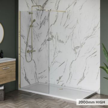 Aqua i 8 Brushed Brass Wetroom Screen Panel 1100mm x 2000mm High (AI8WP110BB-20H)