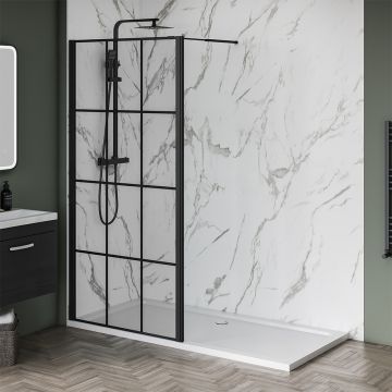 Aqua i 8 Black Wetroom Screen Panel Matrix Glass 700mm x 1900mm High