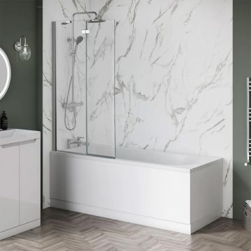 Aqua I 2 Piece Hinged Folding Bath Screen 1500mm x 900mm - LH - Silver (AIB076)