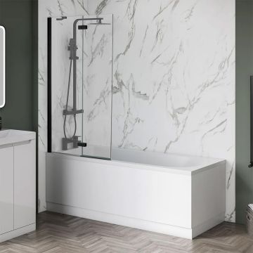 Aqua I 2 Piece Hinged Folding Bath Screen 1500mm x 900mm - LH - Matt Black (AIB076MB)