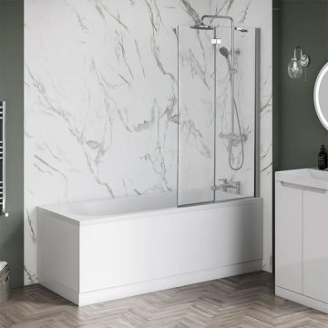 Aqua I 2 Piece Hinged Folding Bath Screen 1500mm x 900mm - RH - Silver (AIB074)