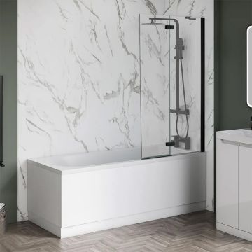 Aqua I 2 Piece Hinged Folding Bath Screen 1500mm x 900mm - RH - Matt Black (AIB074MB)