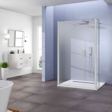 Aqua I innovation 10mm Walk-in Wetroom with Double Support Arm & Fixed Deflector Panels