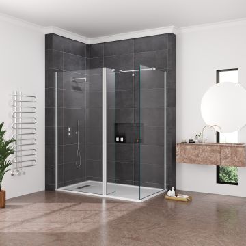 Aqua I Innovation 10mm Walk-in Wetroom with End Panel & Fixed Deflector Panel