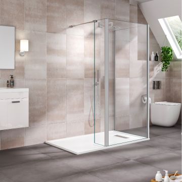 Aqua I Innovation 10mm Walk-in Corner Wetroom with Fixed Deflector Panel