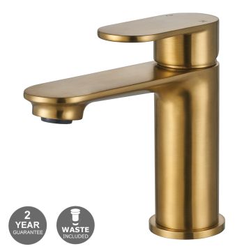 Noveua Preston Mono Basin Mixer & Click Clack Waste - Brushed Brass (NV300BB)